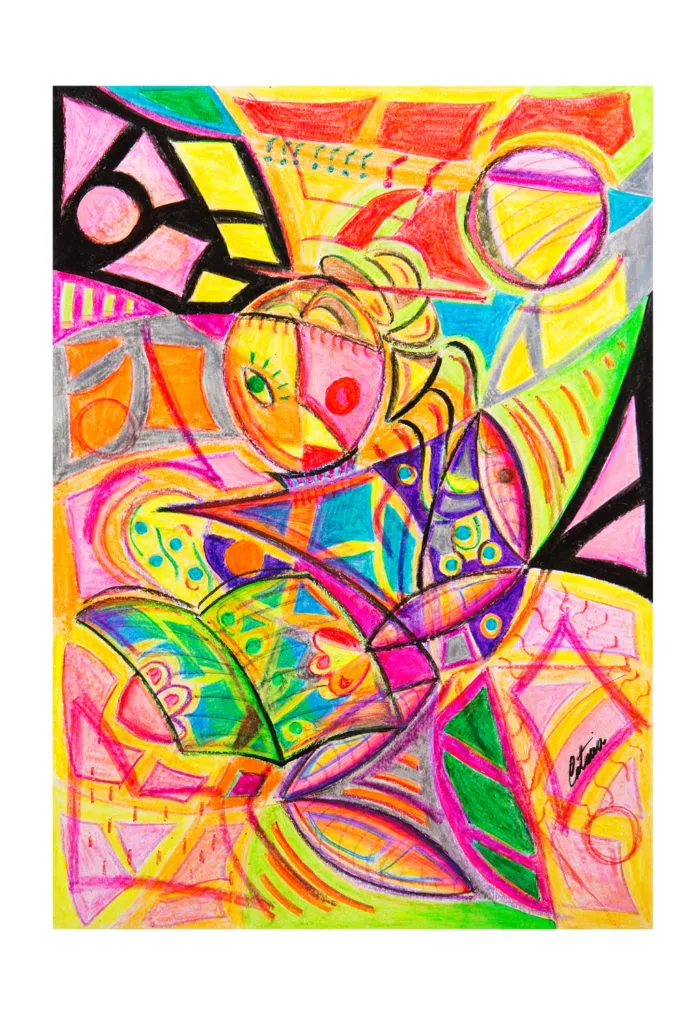 Femme avec un Livre | Peinture acrylique sur papier | Cesare Catania