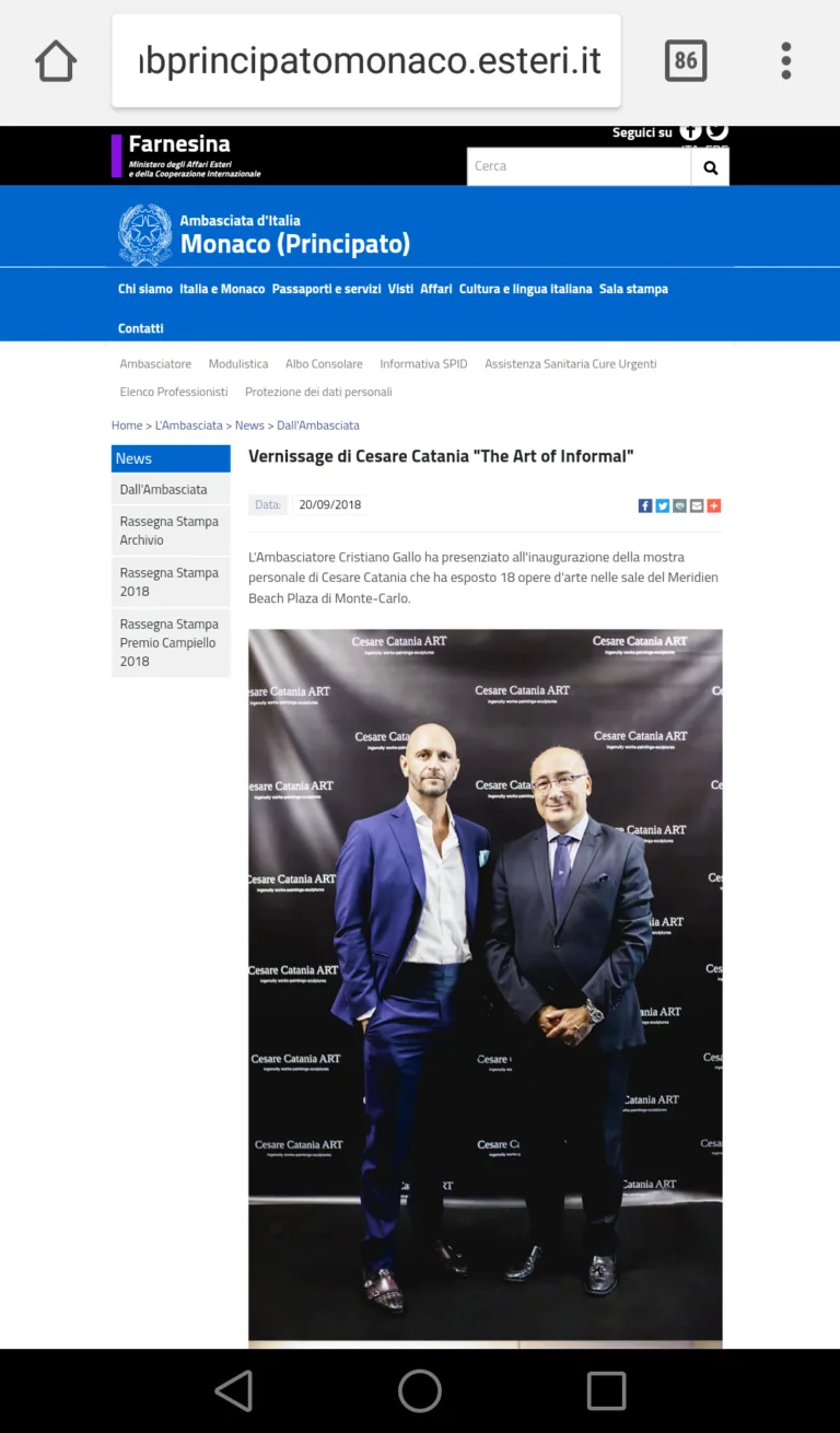 Fonte: Sito Ufficiale dell'Ambasciata Italiana nel Principato di Monaco - Cesare Catania - Contemporary Art