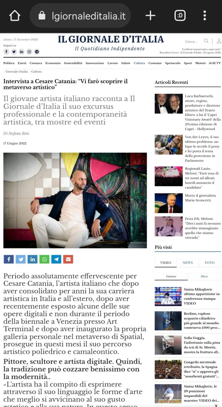 Fonte: Il Giornale d'Italia - Cesare Catania - Contemporary Art