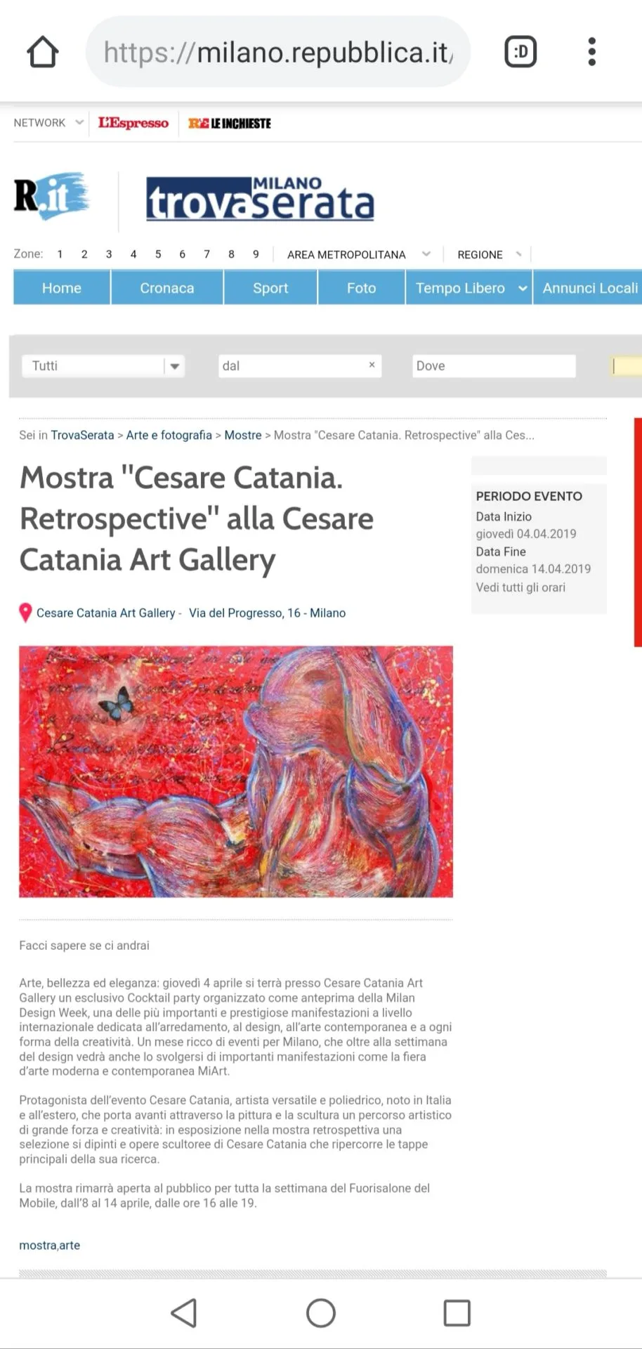 La Repubblica Articolo Sulla Mostra Di Cesare Catania Durante Il Salone Del Mobile Di Milano