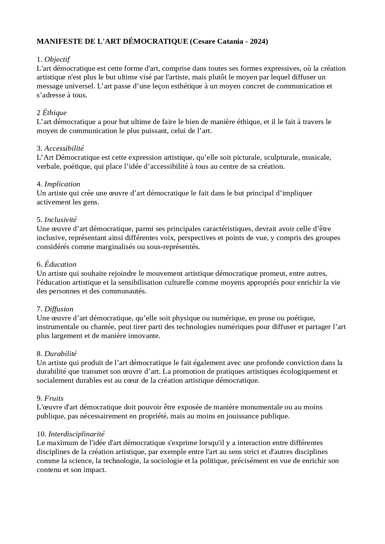 Manifesto Dellarte Democratica Fra Page
