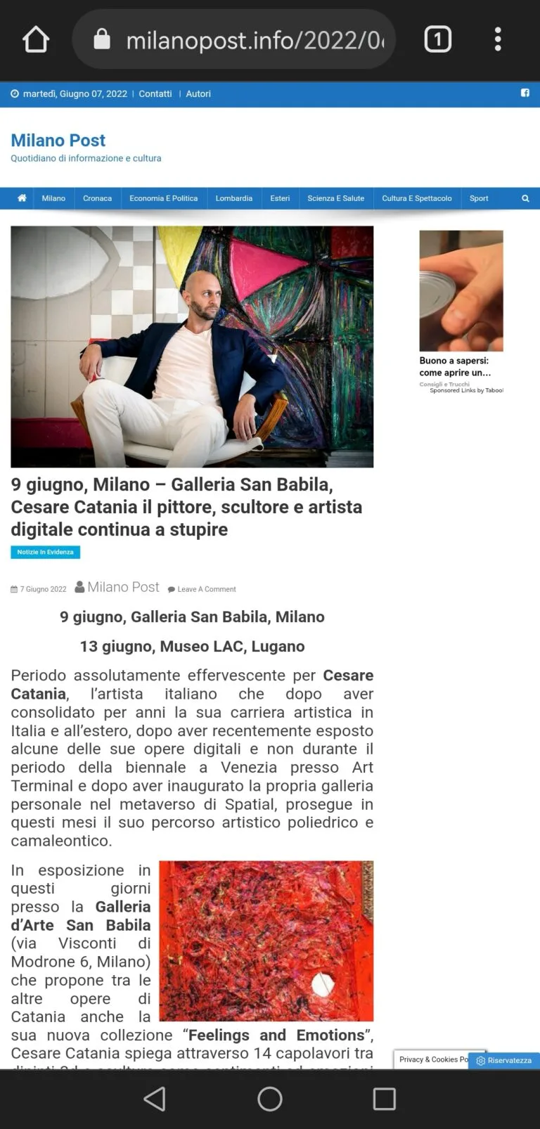Fonte: Milano Post - Cesare Catania - Contemporary Art