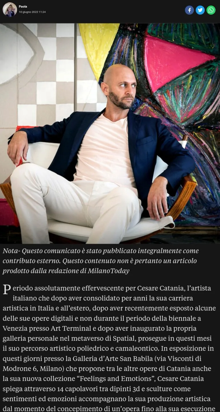 Fonte: Milano Today - Cesare Catania - Contemporary Art