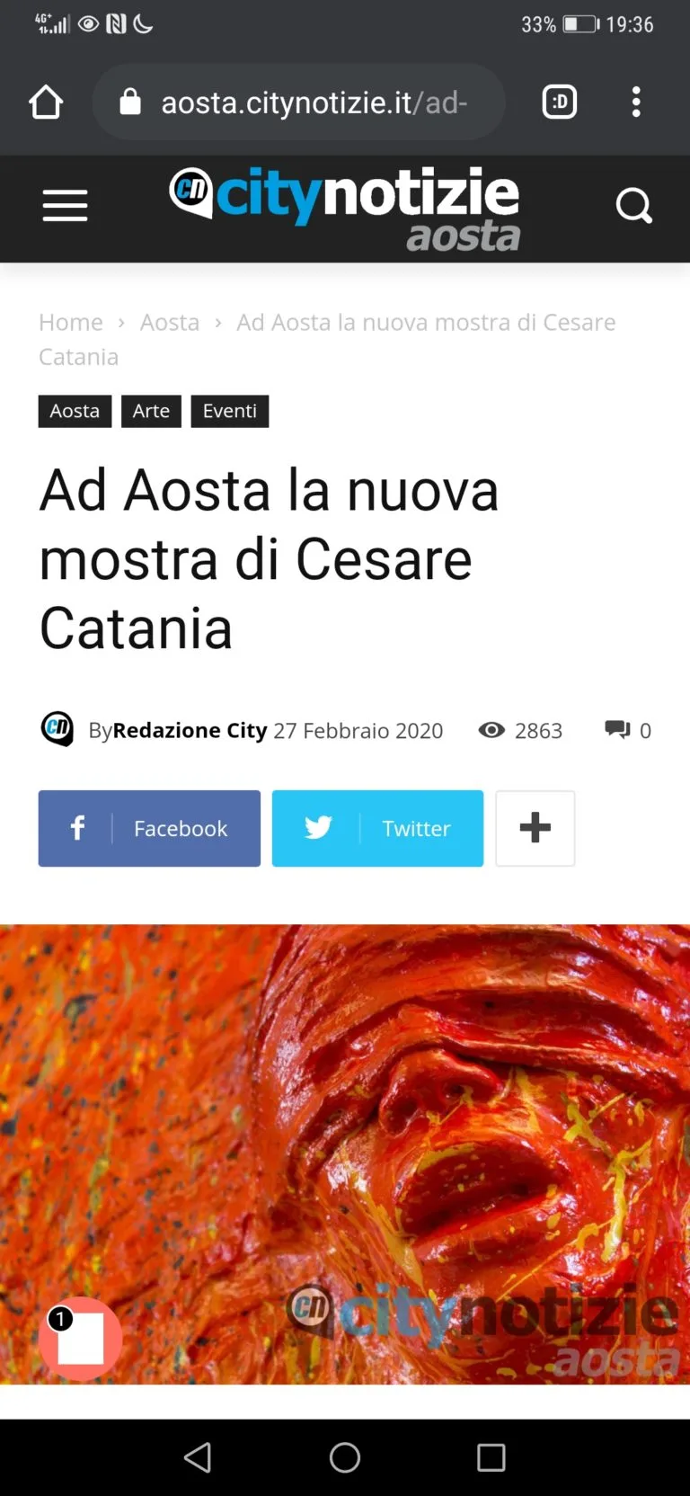 Fonte: City Notizie Aosta - Cesare Catania - Contemporary Art
