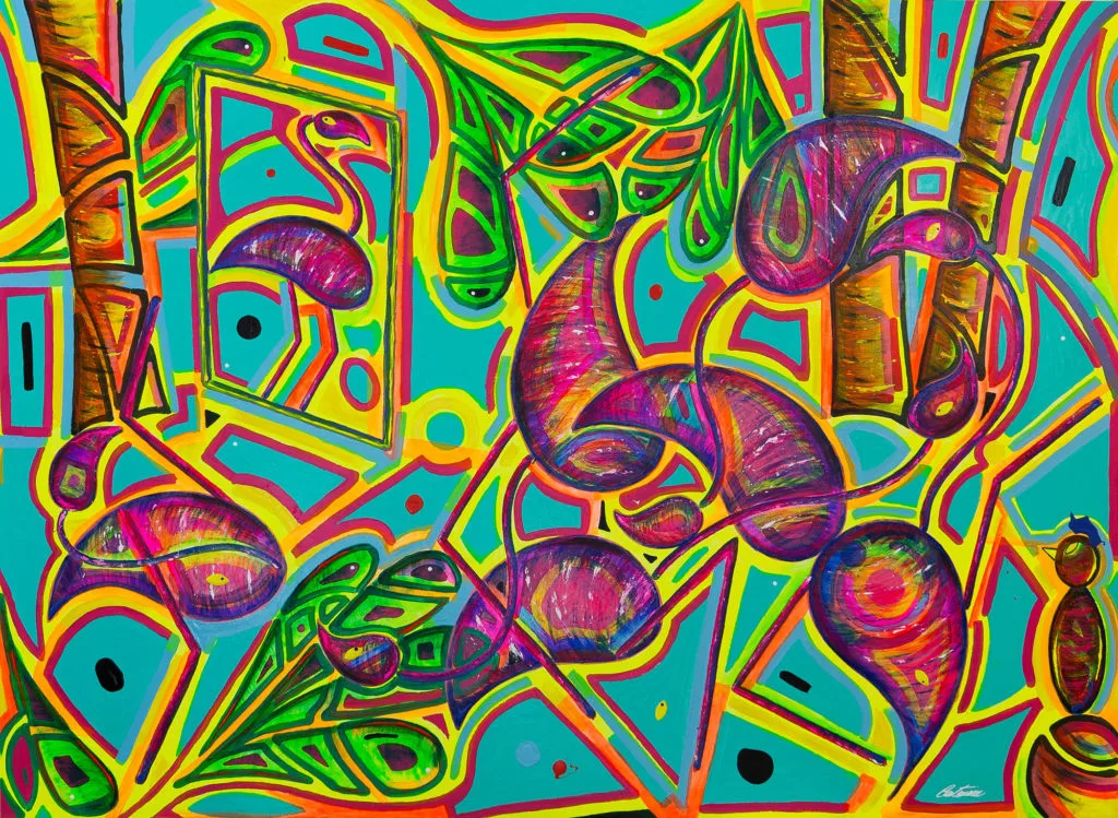Fenicotteri allo specchio | Pittura acrilica contemporanea popolare