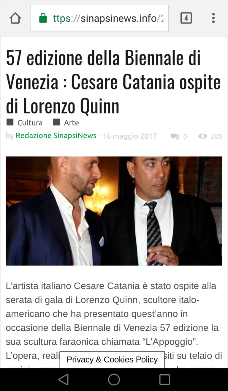 Fonte: Sinapsi News “Inside the News” - Cesare Catania - Contemporary Art