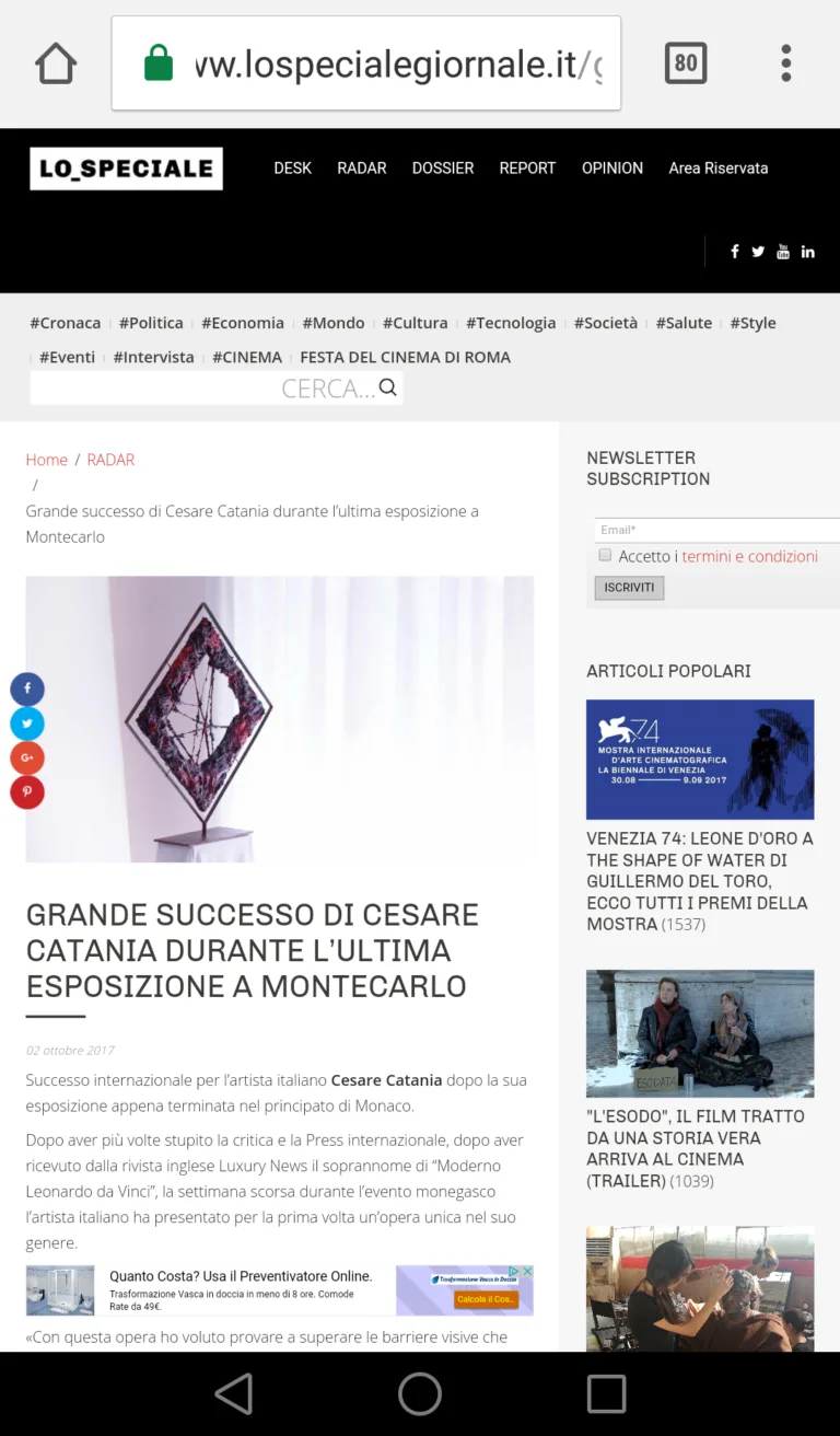 Fonte: Lo Speciale Giornale - Cesare Catania - Contemporary Art