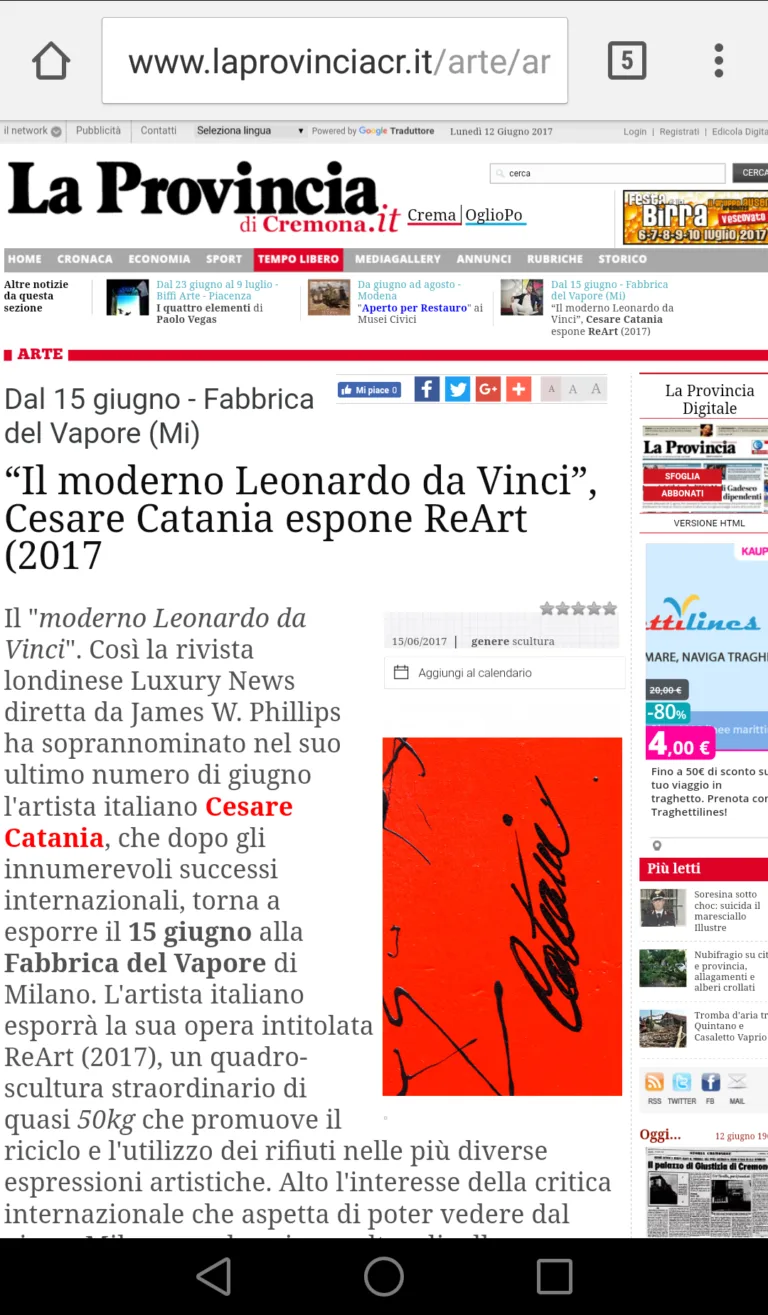 Fonte: La Provincia di Cremona - Cesare Catania - Contemporary Art