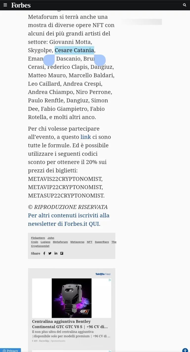 Fonte: Metaforum - Cesare Catania - Contemporary Art