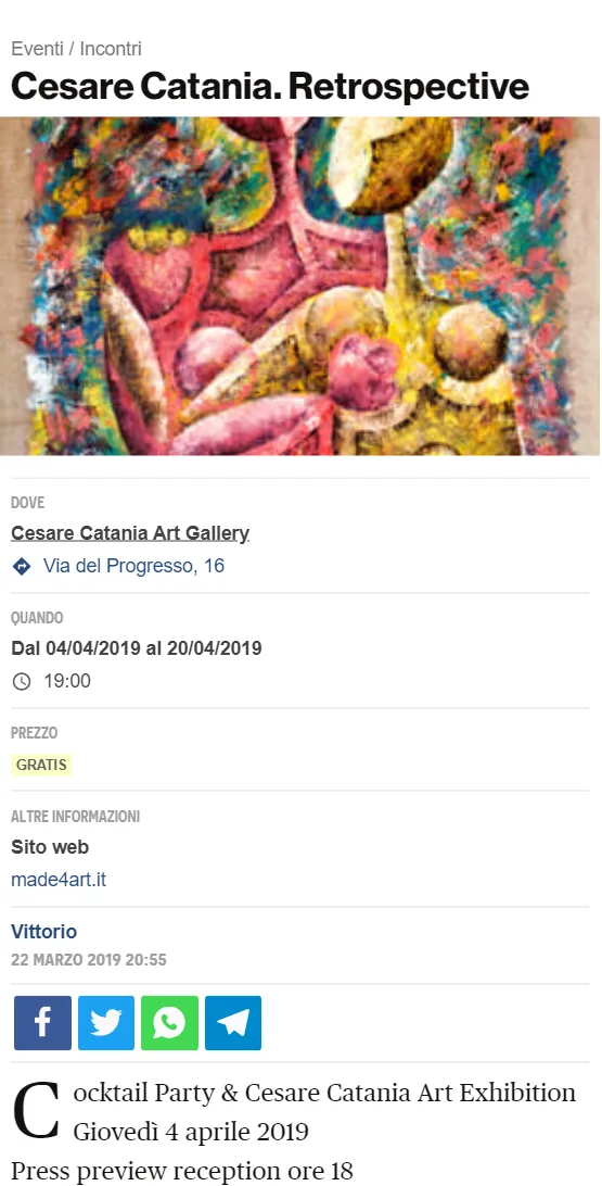 Fonte: Milano Today - Cesare Catania - Contemporary Art