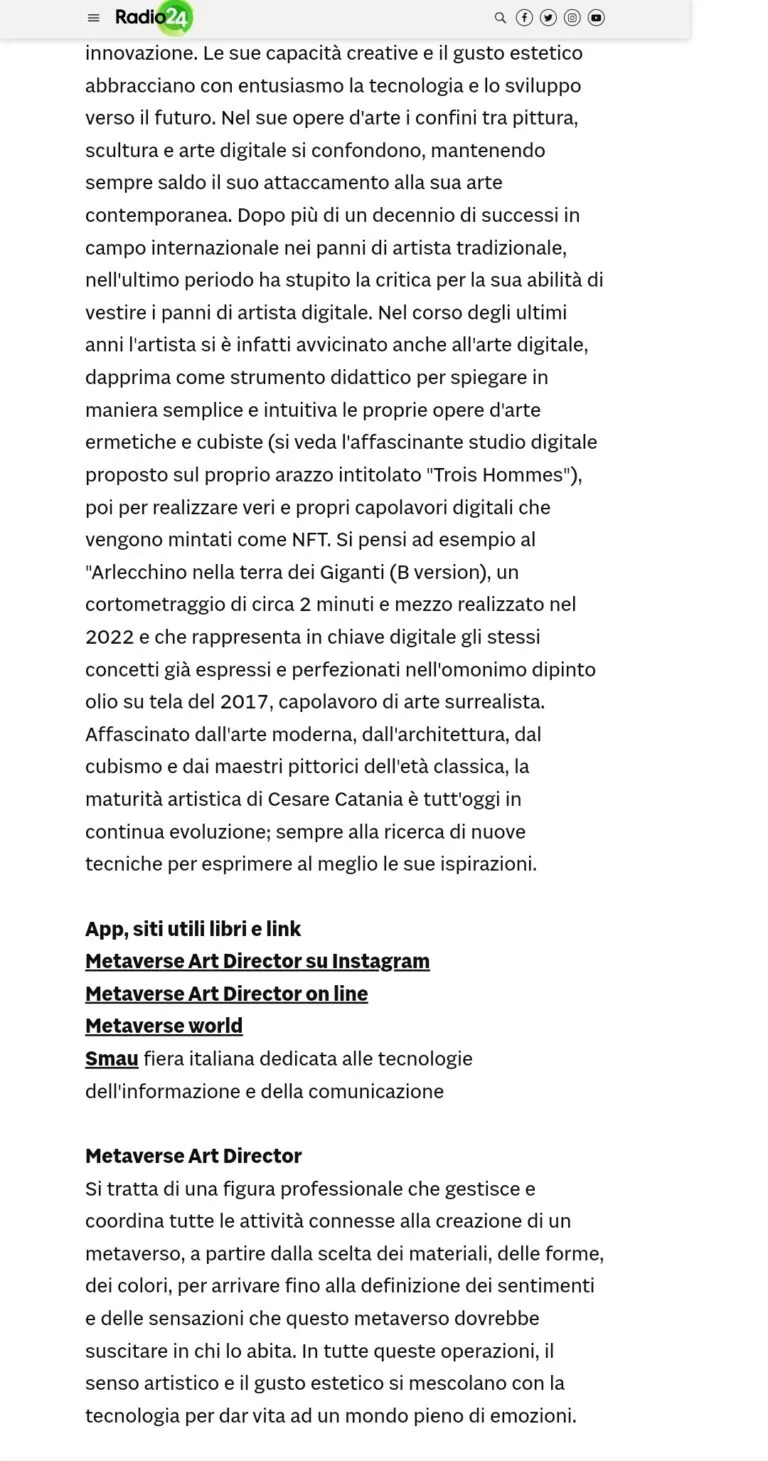 Fonte: RADIO24 - Cesare Catania - Contemporary Art